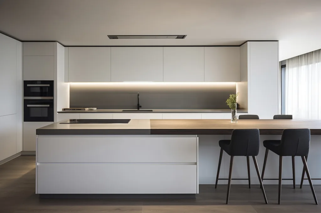 Cocina premium elegante de color blanco y madera